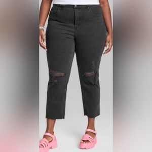 Wild Fable Distressed Highest Rise Straight Jeans Black Denim Size 16